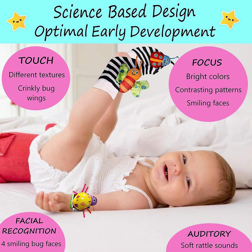 4pcs baby watches with wristbands, socks, and socks, baby wristbands, ringing bells, early education and puzzle