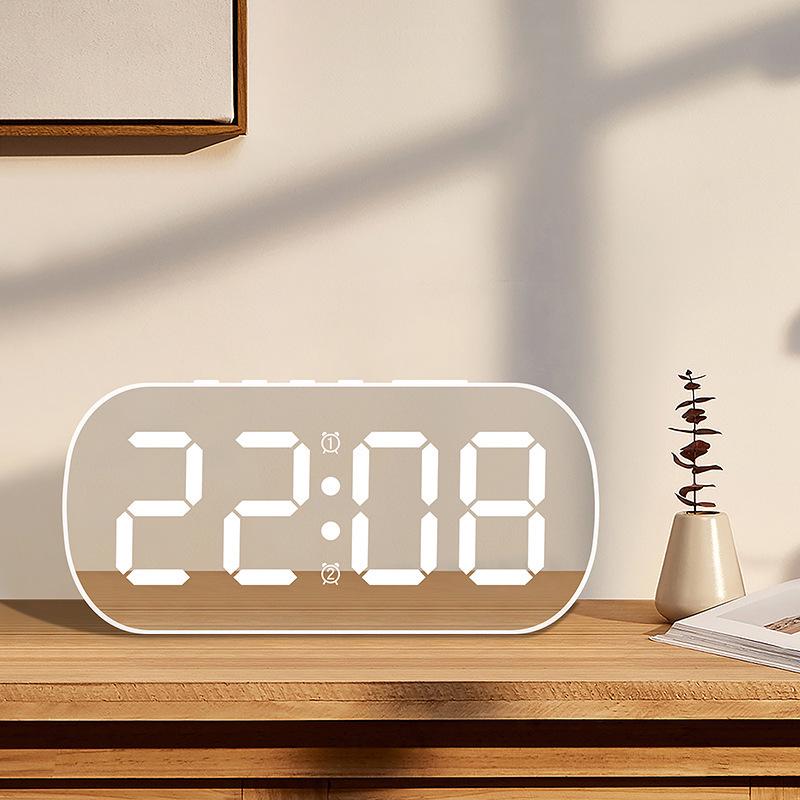 Minimalist LED Digital Display Alarm Clock with Mirror Surface for Students and Children - Model 6637.