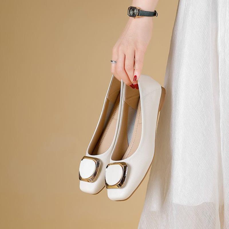 Flat-bottomed Soft Leather Single Shoes for Women's Autumn New Models Go To Work with a Soft Sole with a Skirt Temperament Doudou Shoes