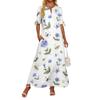 Ladies Casual Fashion Temperament Elegant Waist Patchwork Print Long Dress