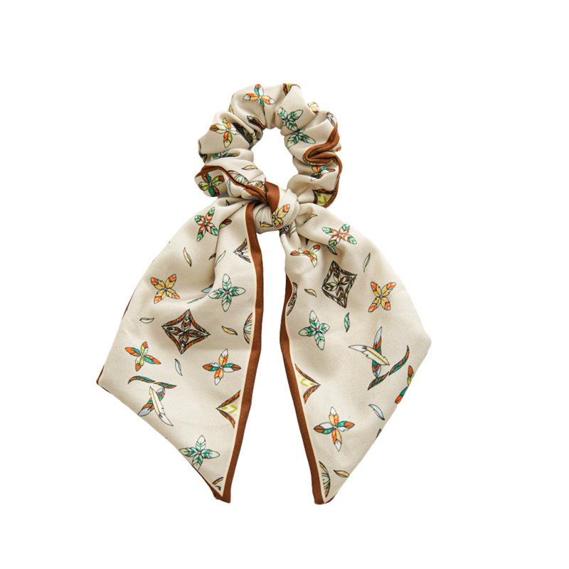 Printed Hairband for Braiding Hair, Hair Tie At The Back of The Head, Ponytail At The Top, Large Intestine-shaped Hair Ring with A Bow Accessory