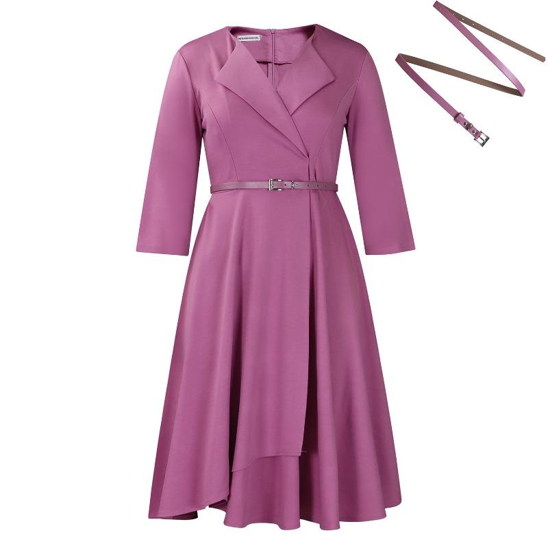 Women's Clothing Autumn and Winter New Fashion V-neck Solid Color Large Skirt High Waist Dress