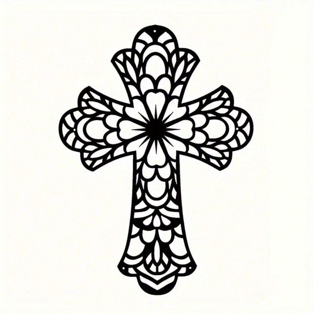Wrought Iron Cross Wall Decor Vintage Metal Art Sculpture for Home Church Farmhouse Modern Decorative Craft