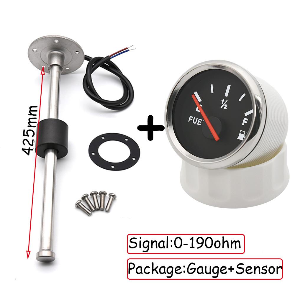 Red Light 2" 52mm Fuel Level Gauge with Stainless Steel Fuel Level Sensor 0~190 ohm For Auto Car Boat Yacht Marine 12V 24V