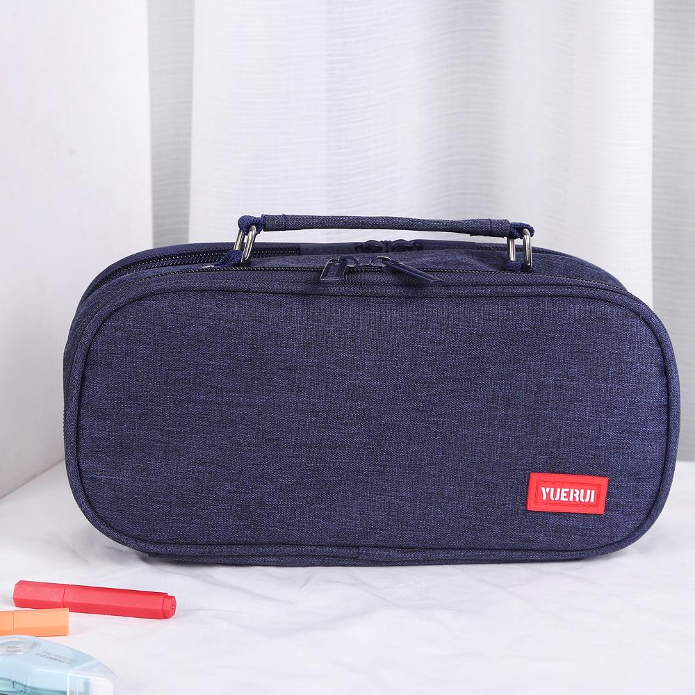 Large Capacity Double Zipper Canvas Pencil Case - Simple, Portable, Double Layer for Junior High Students