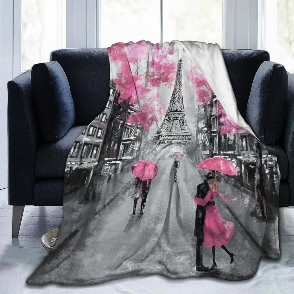 Paris Eiffel Tower French Style Soft Plush Blanket, Flannel Blanket Throw Blanket for Living Room Bedroom Sofa Cover