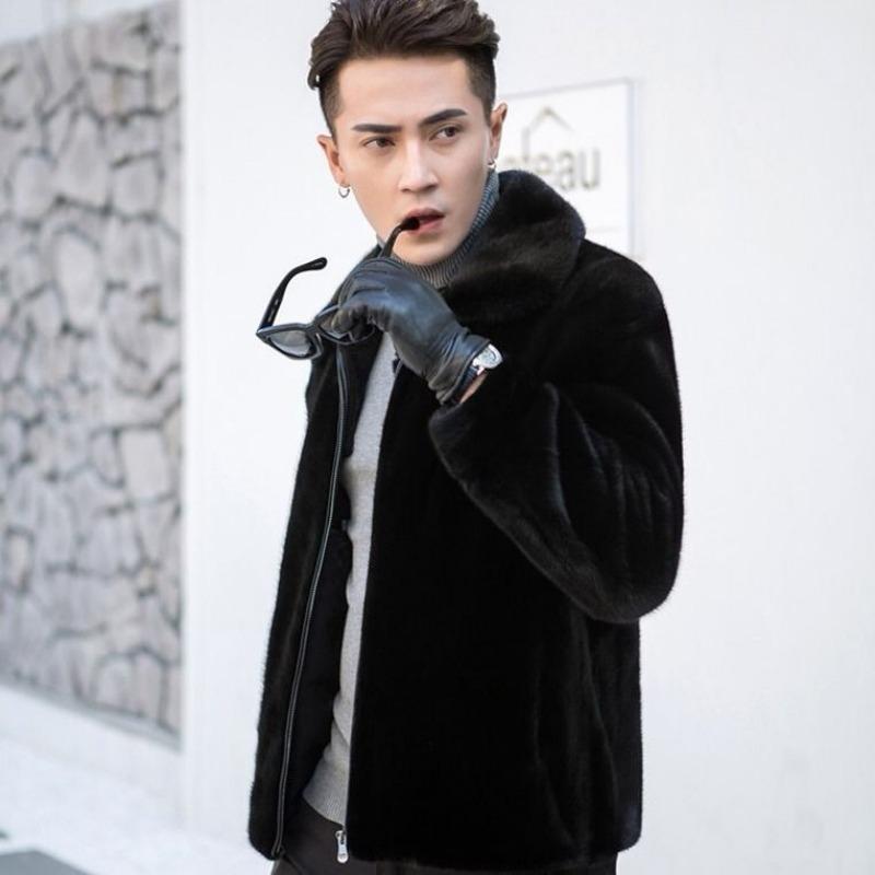 Men's Winter New Imitation Mink Coat Brown Imitation Mink Fleece Fur Coat Social Blue