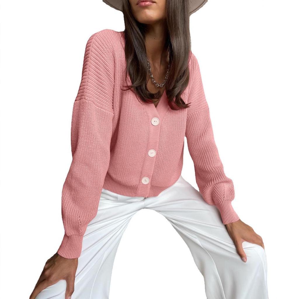 Women's Solid Color Single-Breasted Knitted Cardigan - Autumn/Winter European & American Style