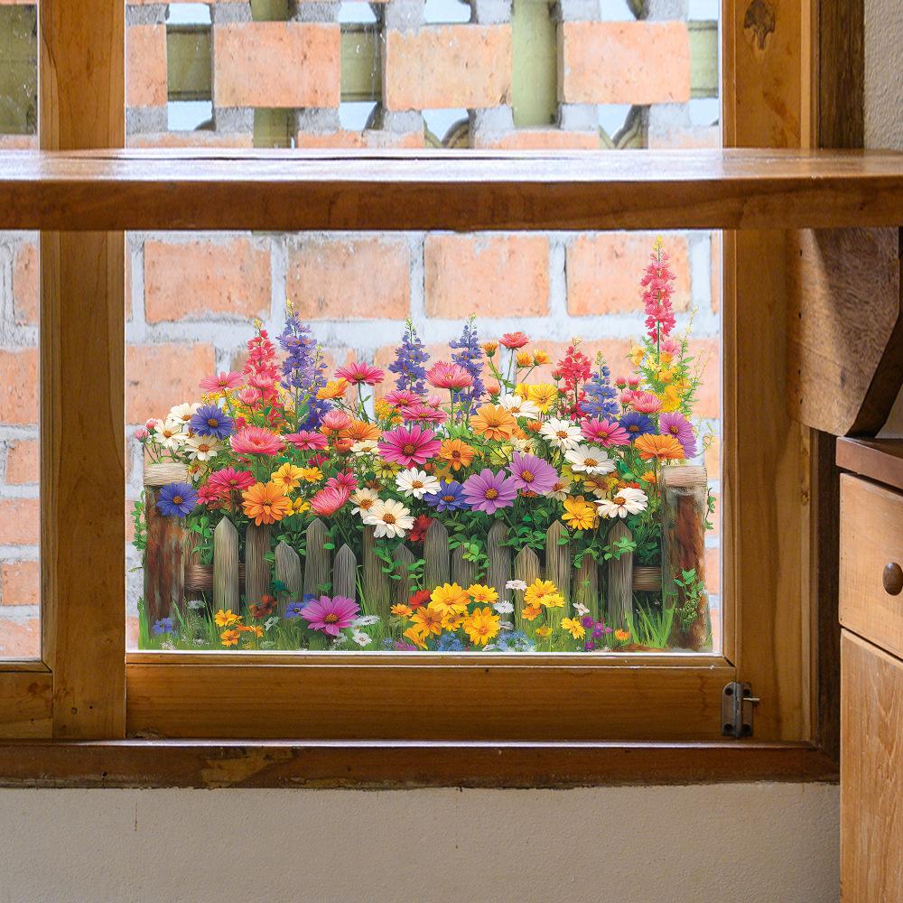 Rural Daisies, Flower Bed Fences, Home Decoration, Glass Doors and Windows, Static Window Stickers