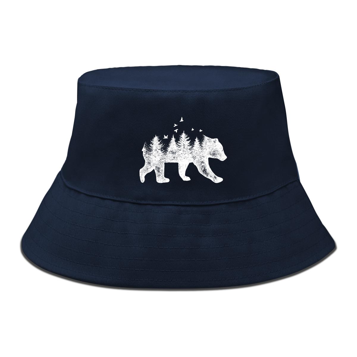 

Белая панама с принтом медведя из леса, солнцезащитная шляпа однотонная, модная складная шляпа-ведро as the picture темно-синий