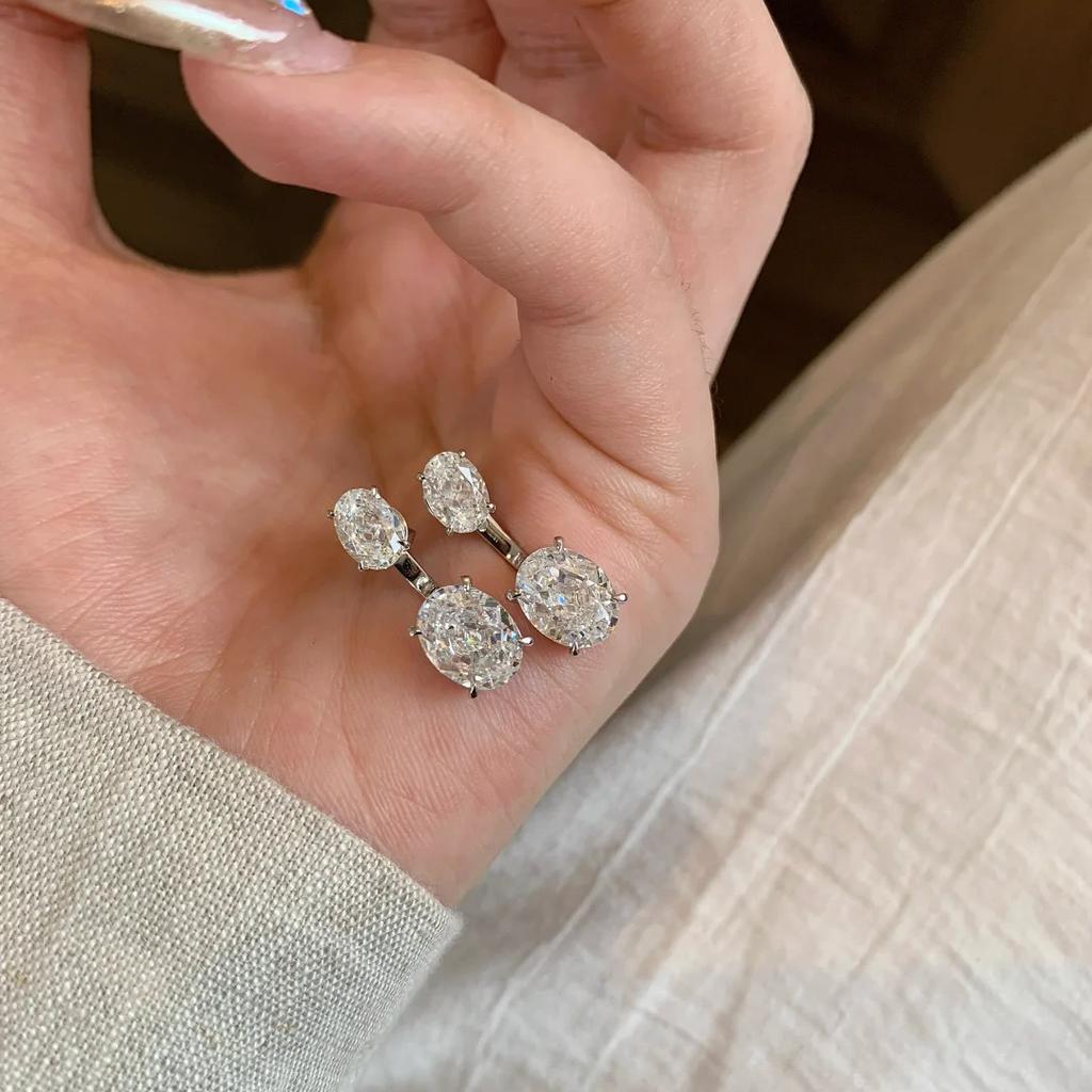 Classic Oval Cut Moissanite Ear Jacket Earring for Women Detachable Earrings 925 Silver Plated Jewely Party Wedding Gift