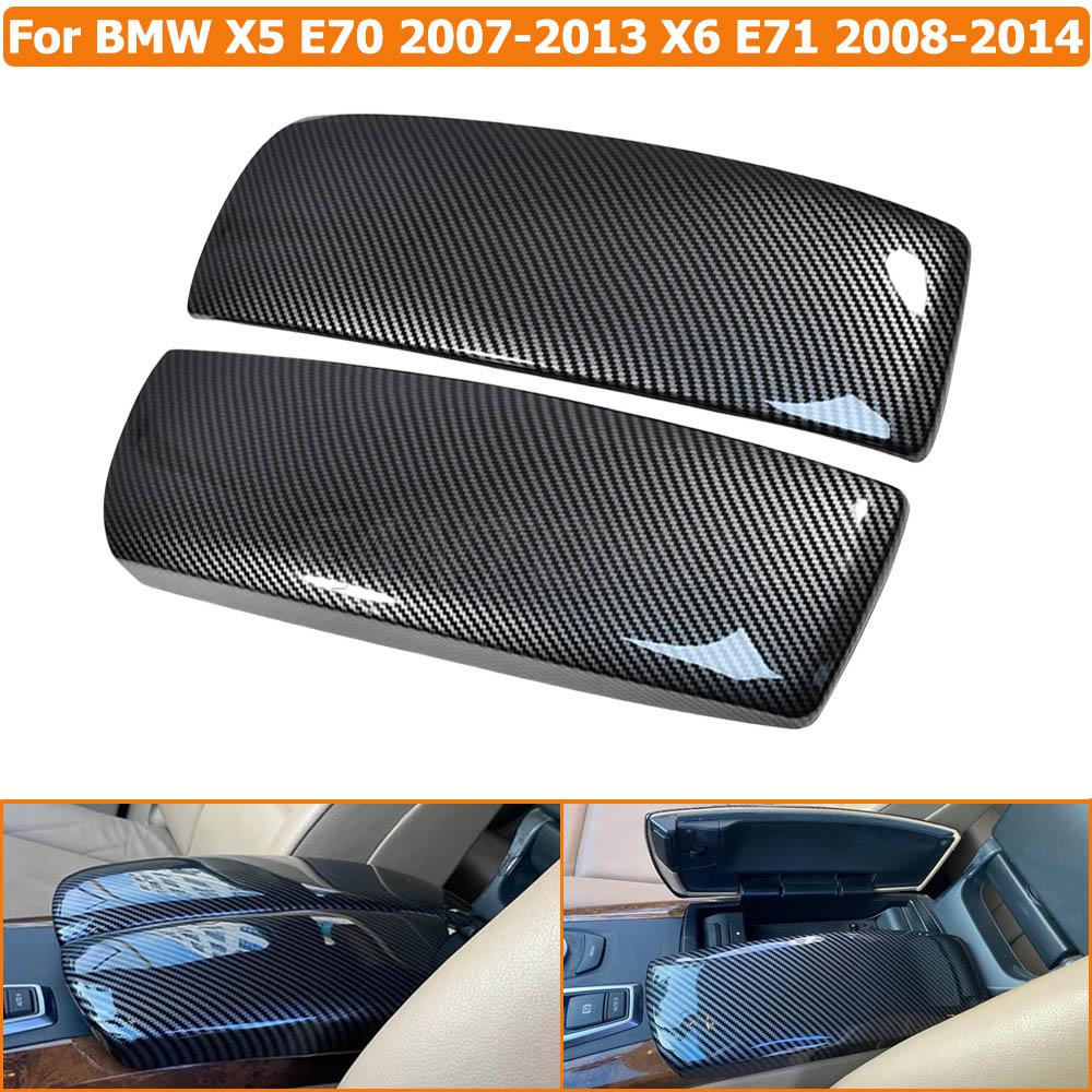 Car Center Armrest Console Box Trim Cover Fit For BMW X5 E70 2007-2013 / X6 E71 2008 2009 2010 2011-2014 Carbon Fiber Look