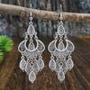 Vintage Ethnic Silver Round Water Drop Tassel Earrings for Women Boho Long Hollow Carved Dangle Earring Jewelry Brincos