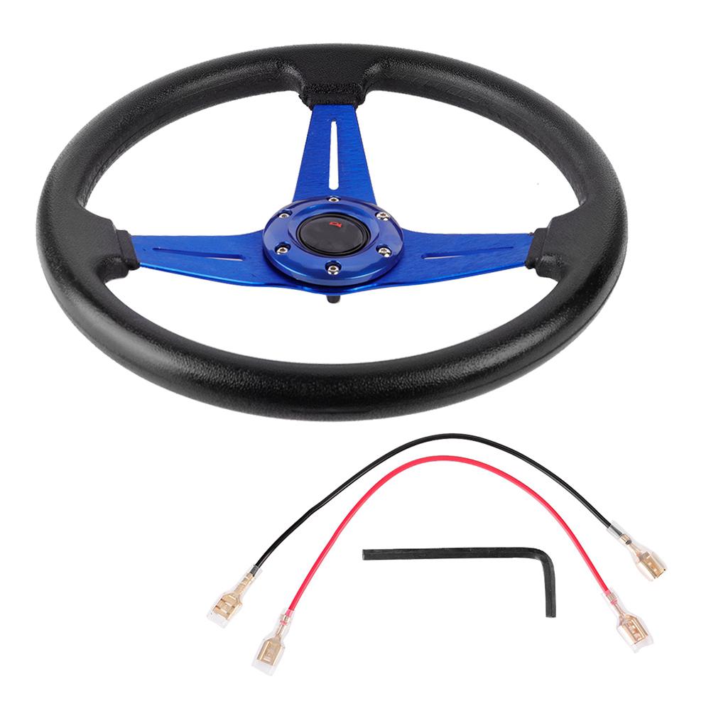 14in 350mm Universal Aluminum PU Leather Car Sport Racing Drift Steering Wheel Blue