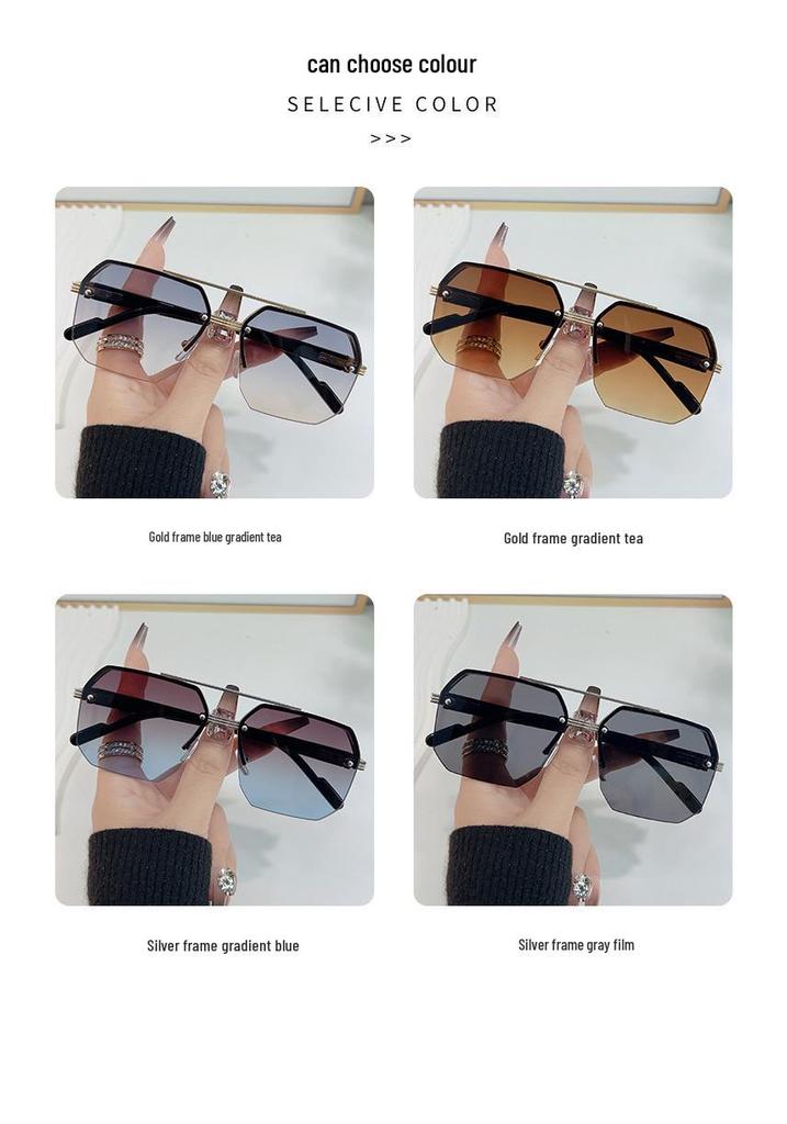 Trendy European and American Style Unisex Large Frame Double Bridge Half Frame Sunglasses