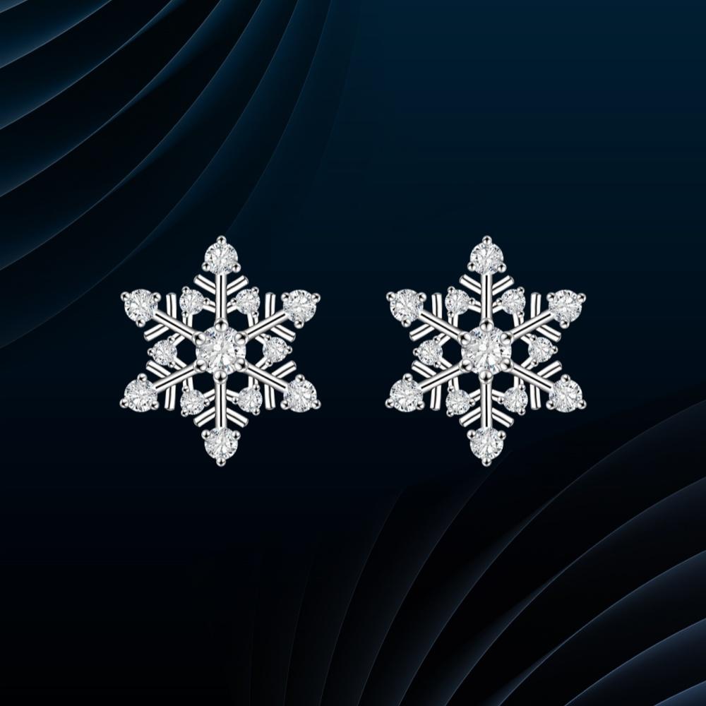 Round Cut 925 Sterling Silver Moissanite Stud Earrings Snowflakes Shape Earring