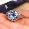 New   Trendy Wedding Ring For Women Big Round Cubic Zirconia 8 Claws Prong Setting Luxury Fashion Female Rings Jewelry