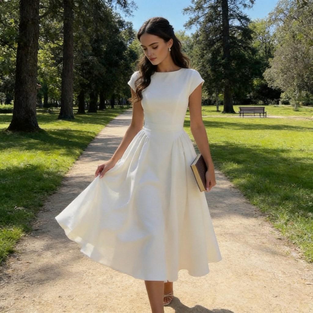 Elegantes Weißes Langes Kleid Mit Gespleißtem Polyesterstoff Für Büro Und Formelle Anlässe
