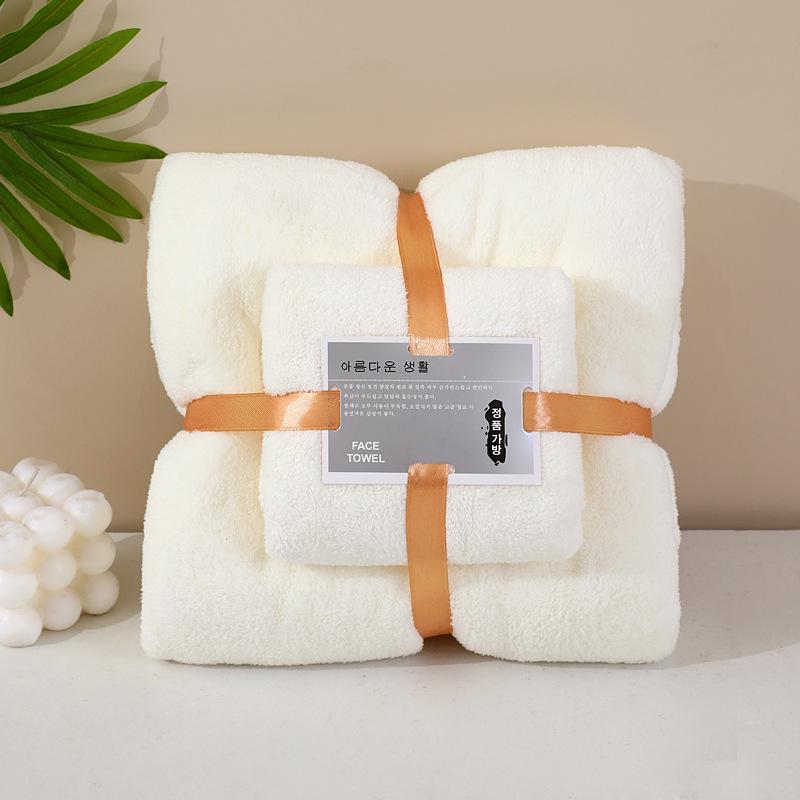 

High-Density Quick-Drying Coral Fleece Towel Set - Soft, Absorbent, Ideal for Bath & Household Use Set (1 x Towel + 1 x Bath Towel) белый