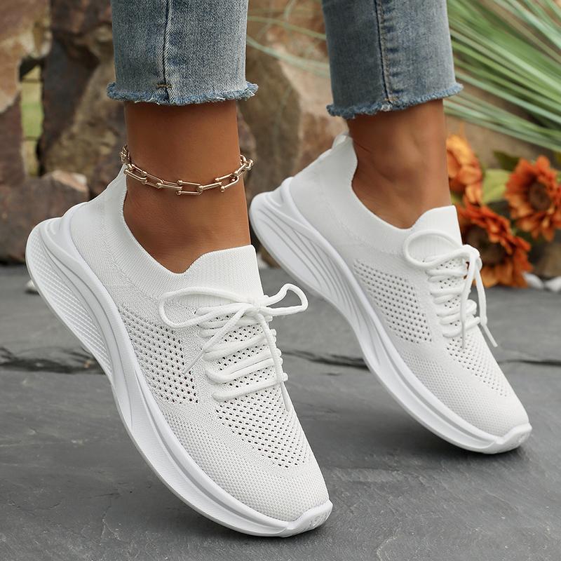 Fashion Women's Breathable Knit Sneakers Lightweight Casual White Running Shoes Woman Outdoor Comfortable Slip On Walking Shoes Big Size