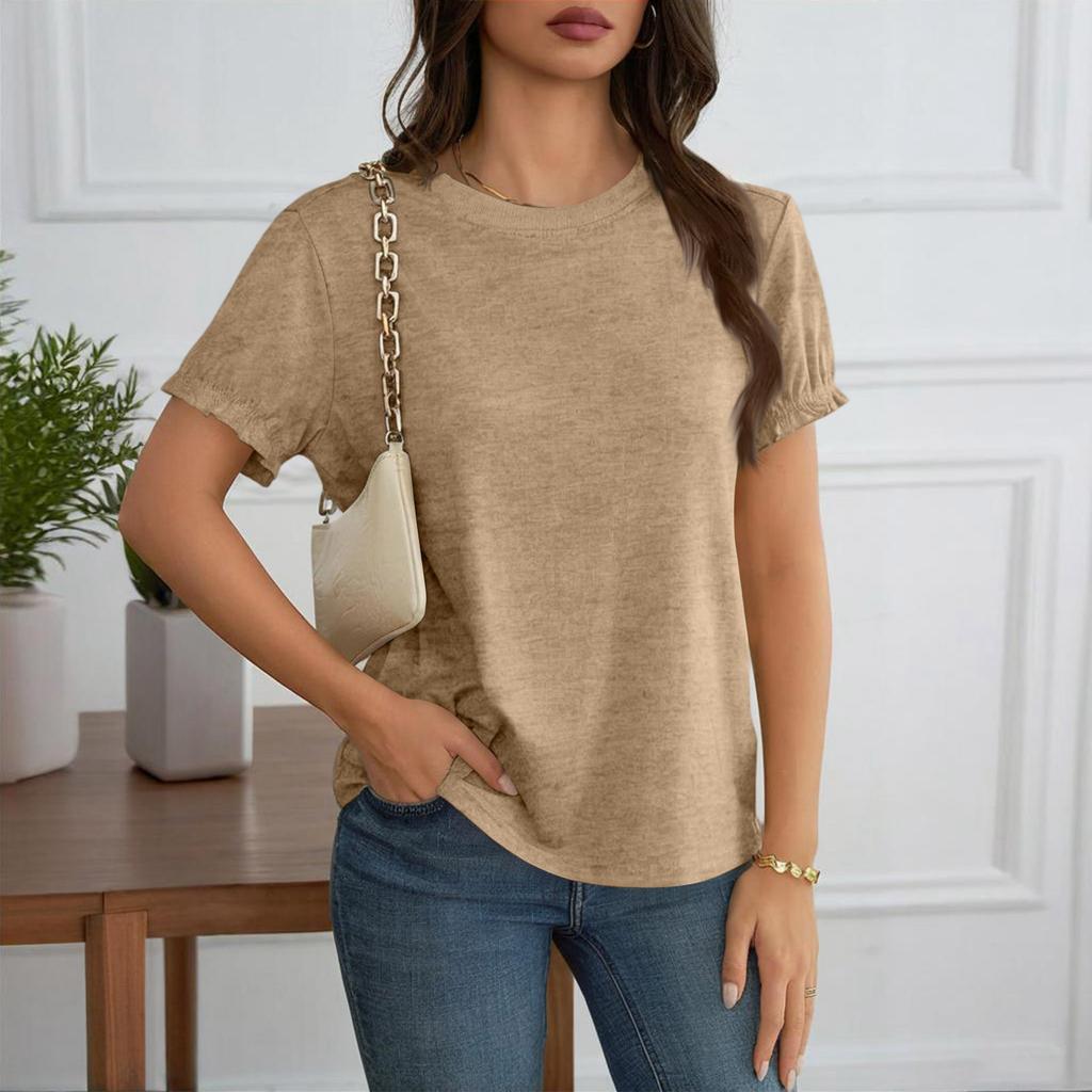 Women's Fashionable Casual Pleated Short-Sleeved T-Shirt, Summer Round Neck Loose -Shirt Top