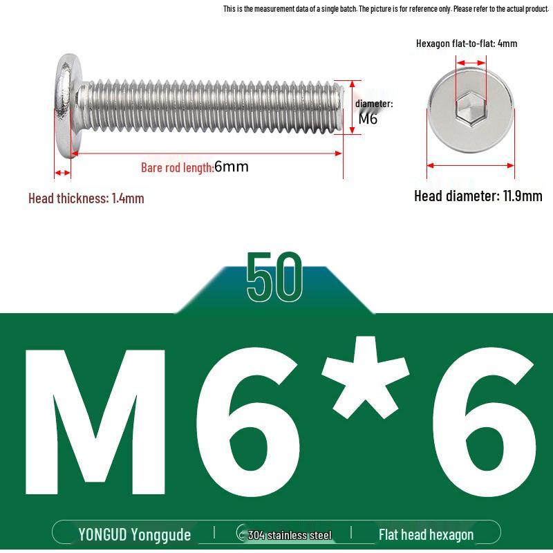 304 Stainless Steel Ultra-Thin Flat Head Hex Socket Bolt, M2-M12