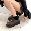 2025 Autumn Leather Style Women's Shoes Lace-up Platform Small Leather Shoes Lock Buckle High Heel Single Shoes Muffin Loafers
