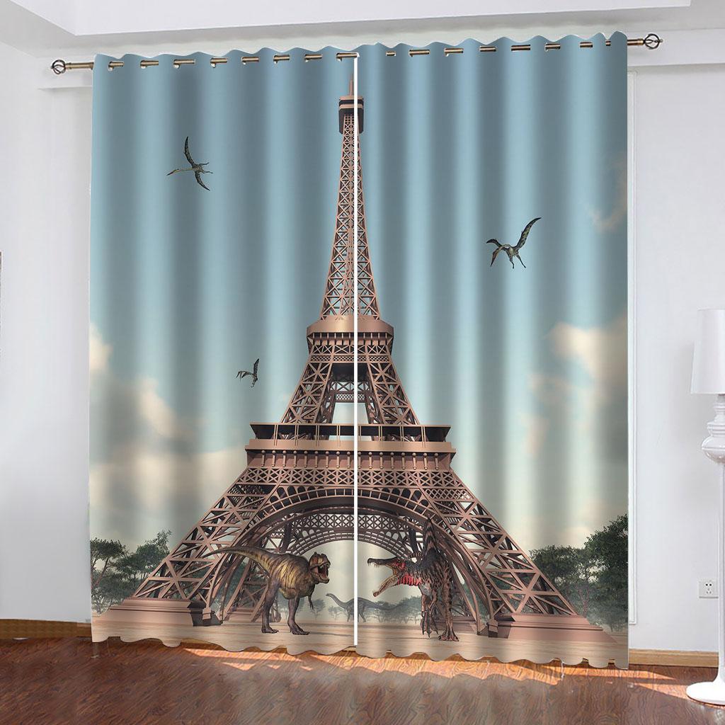 HUANZHUANG Tower of Paris Blackout France Curtains for Windows Living Room Luxury Curtains for Bedroom 2 Panels Decorative