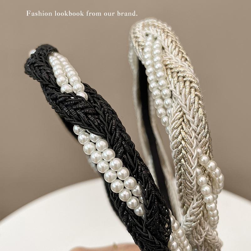 Französische Perle Geflochtene Lünette Haarband Elegant Damen Einfarbig Plissiertes Stirnband Modischer Mädchen Haarreif Haarschmuck