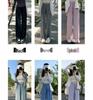 Plus Size Women's High-Waisted Wide-Leg Ice Silk Summer Pants with Split Drape and Sun Protection.
