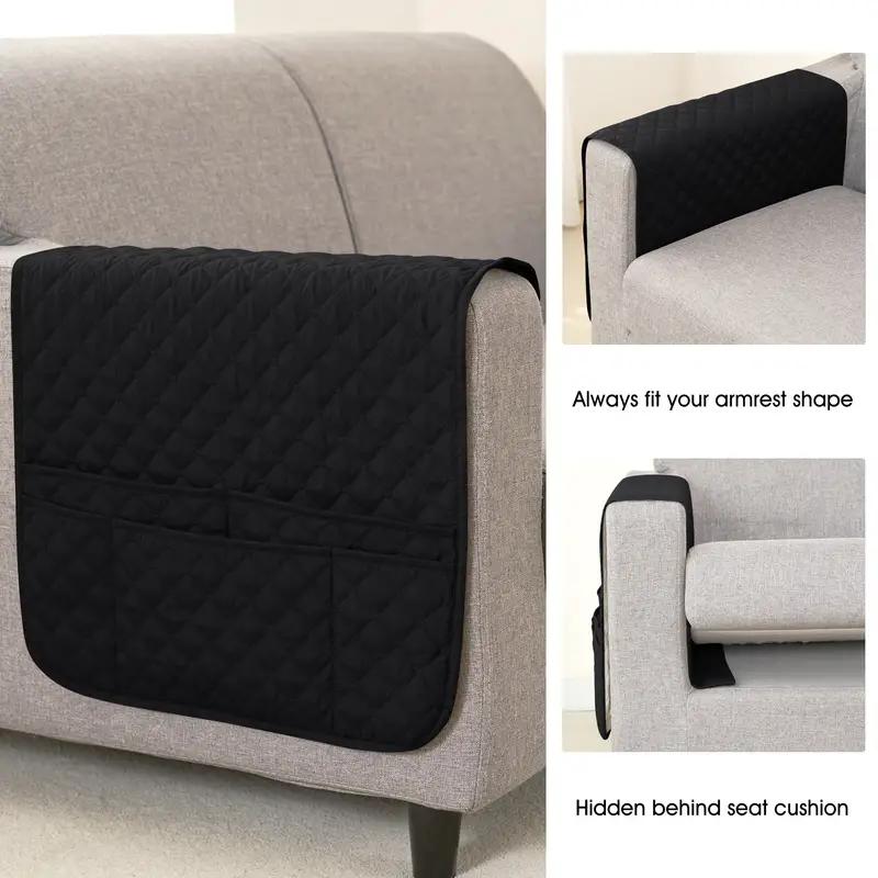 1Pc Sofa Armrest Cover With Pockets Water Repellent Plaid Furniture Couch Cover Storage Bag Chair Covers For Living Room Home