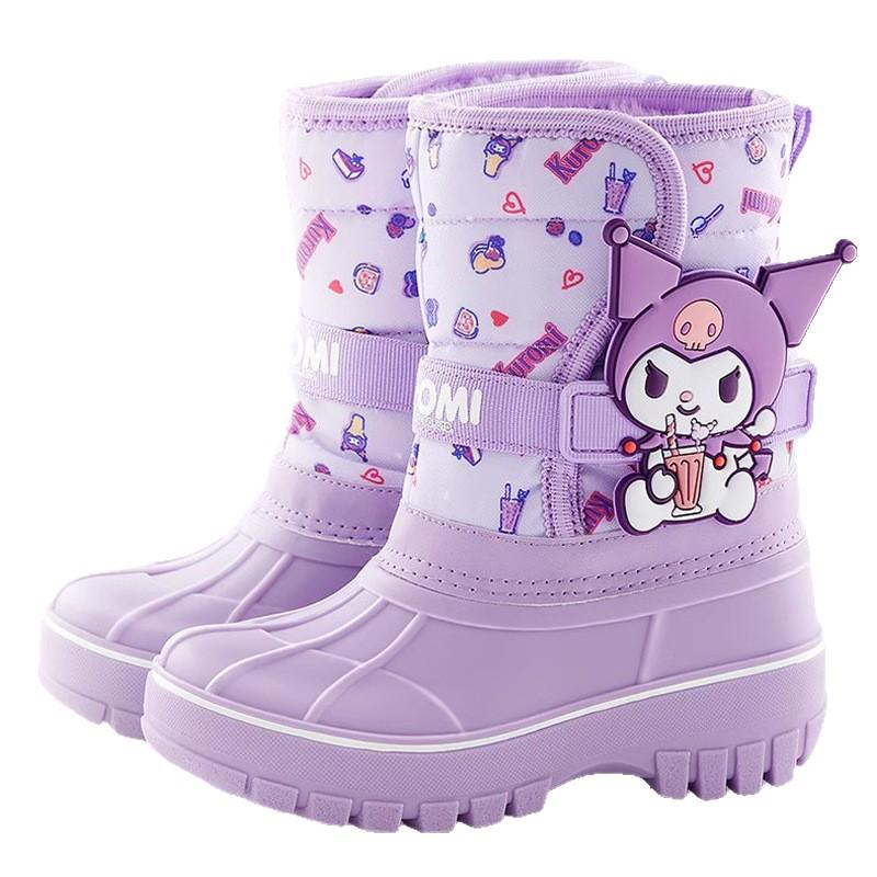 Kuromi Mädchen Wasserdichte Schneestiefel - Rutschfest, Verdickt, Warm, Cartoon-Design, Outdoor-Kinder-Skistiefel.