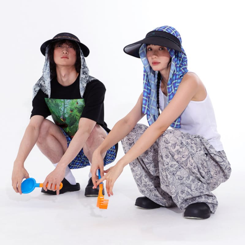 

OGI blue butterfly check scarf square BLUE