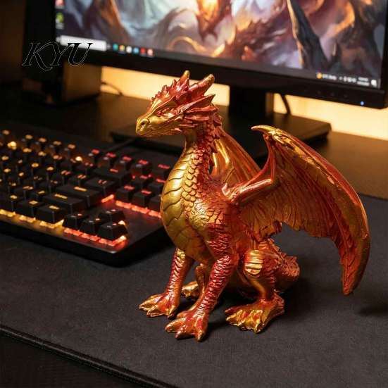 Office Table Sculpture Dragon Resin Statue, Sitting Wyvern Sculpture, 3D Medieval Figurine, Fantasy Desktop Dragons Props Ornament for Game