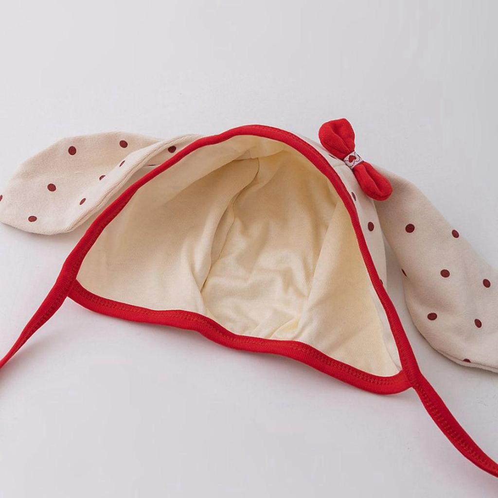 Niedliche Babymütze mit langen Ohren Beanie Punkt Schleife Neugeborenes Mädchen Baumwolle Schnürkappe Säugling Kleinkind Frühling Herbst Warme Ohrenschutzmützen