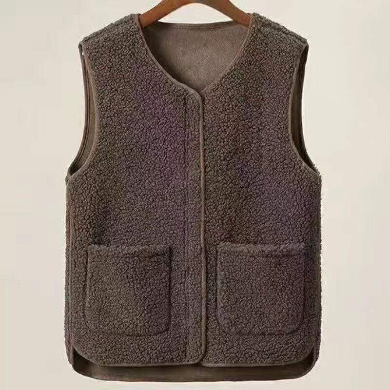 Fashion V Neck Sleeveless Loose Women Tank Tops Elegant Casual Zipper Cardigans Vest Plus Size New Autumn Winter Solid Color Pockets Clothing