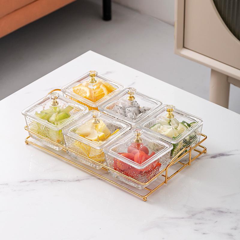 KTV Glass Partition Fruit and Dessert Plate with Cover