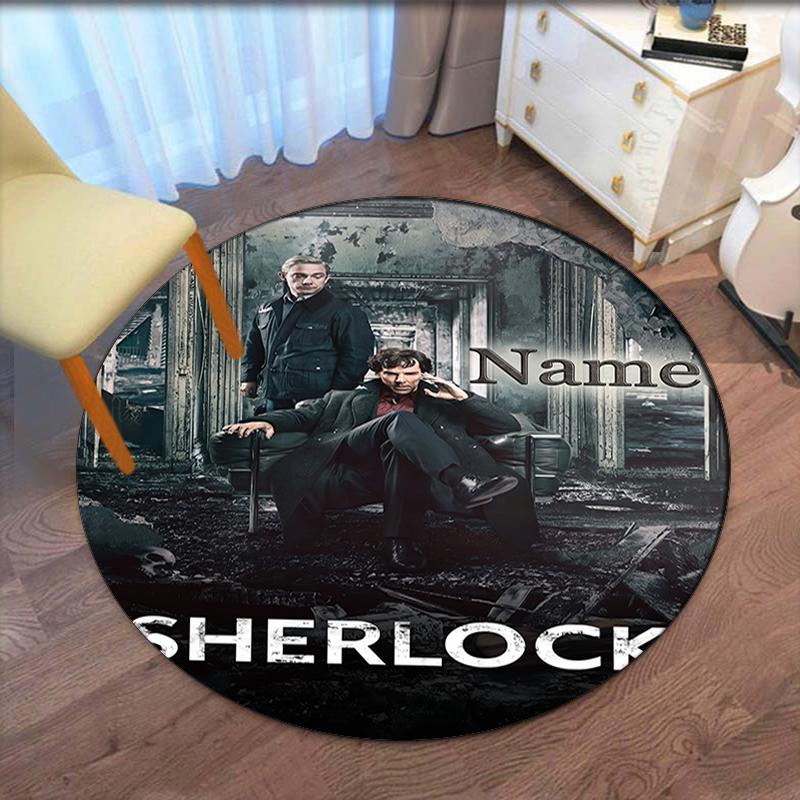Custom Name Sherlock Holmes Printed Round Rug Carpet Chair Rug Area Rug Entryway Doormats,for Office Chair Living Room Bedroom Kitchen Room.