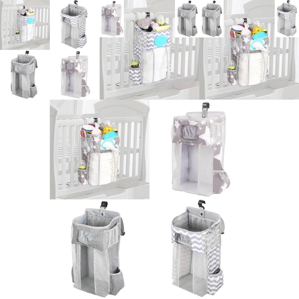 Gray Striped Baby Bedside Hanging Bag Ideal Storage Solution For Nursery