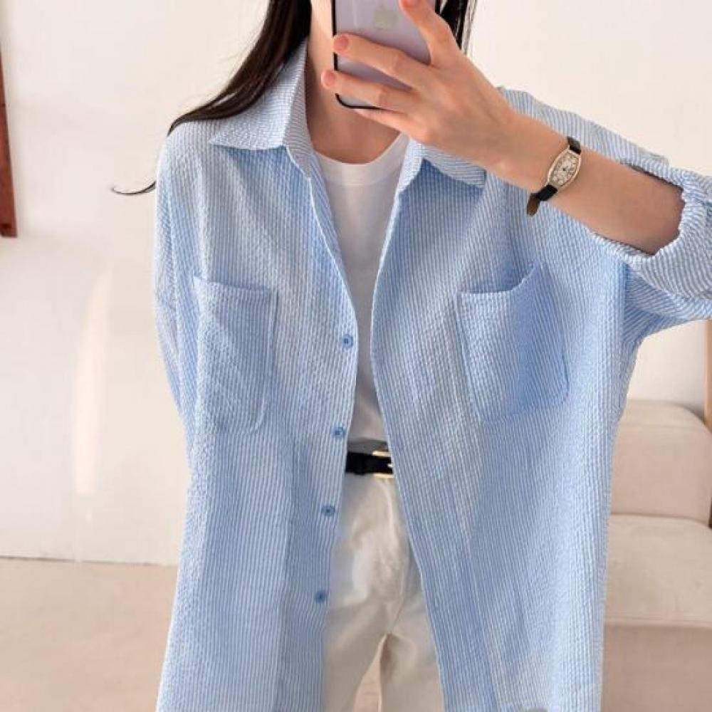 New ArrivalS Open Run Women Stripe Shirt Big Size Hip Cover Spring Summer Long S