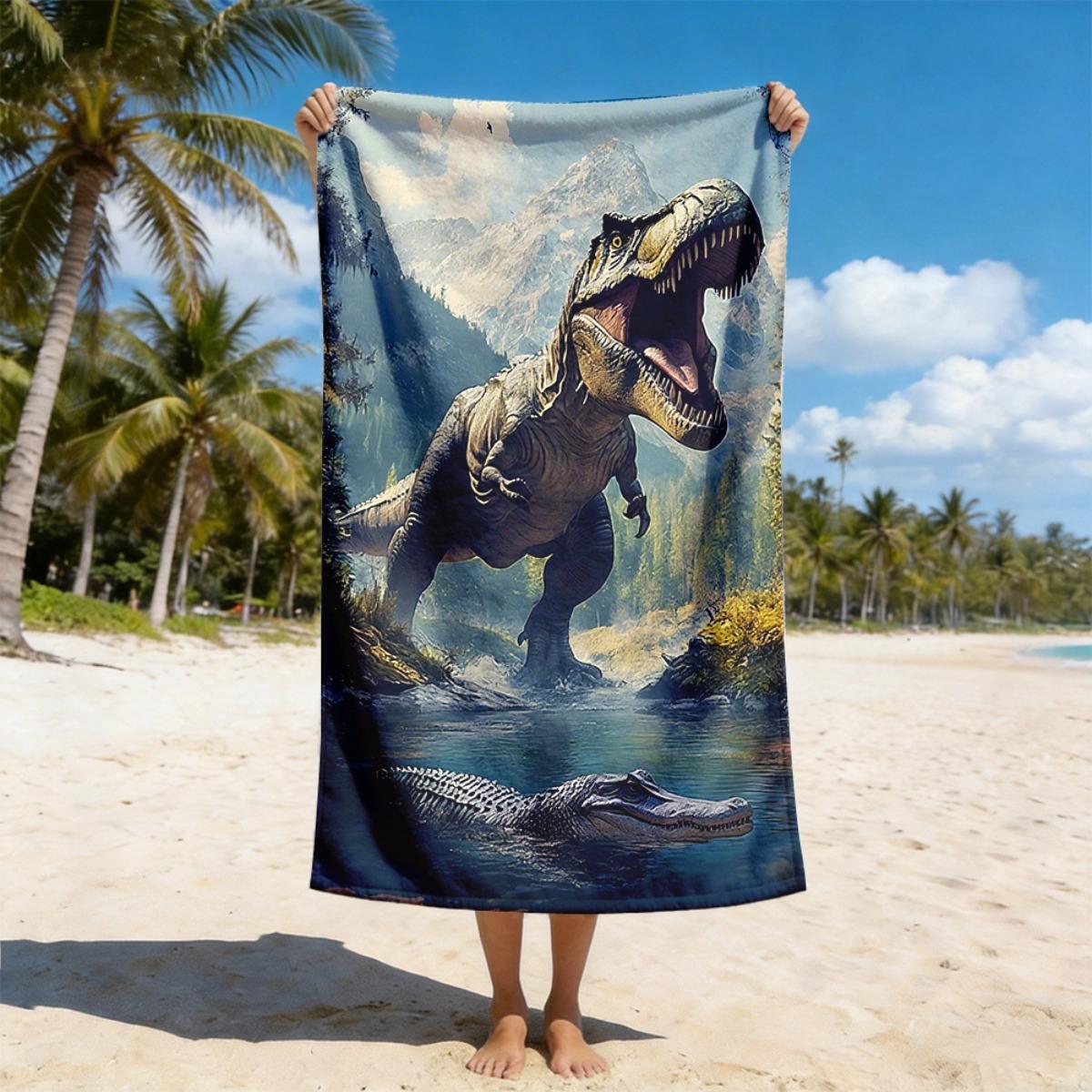 

Dinosaur Crocodile Adventure Pattern Microfiber Beach Towel Quick Dry Absorbent Lightweight Unisex for Outdoor Swimming Camping W30*H60(CM)