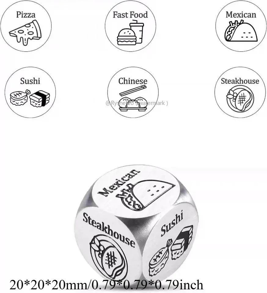 1pc Food Decision Dice Anniversary Date Night for Couple Stainless Steel Food Determine Dice Set Men Women Birthday Wedding Gift