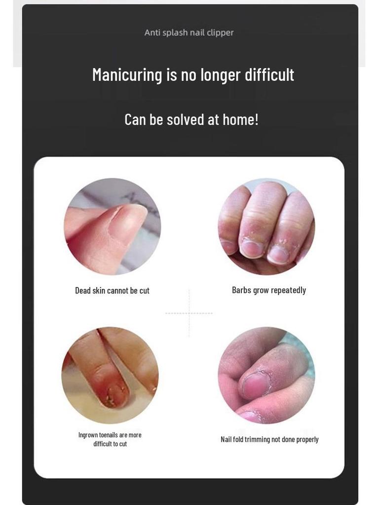 Anti-Splash Bent Head Nail Clippers: Large Opening for Thick, Hard Nails - Home Manicure Tool