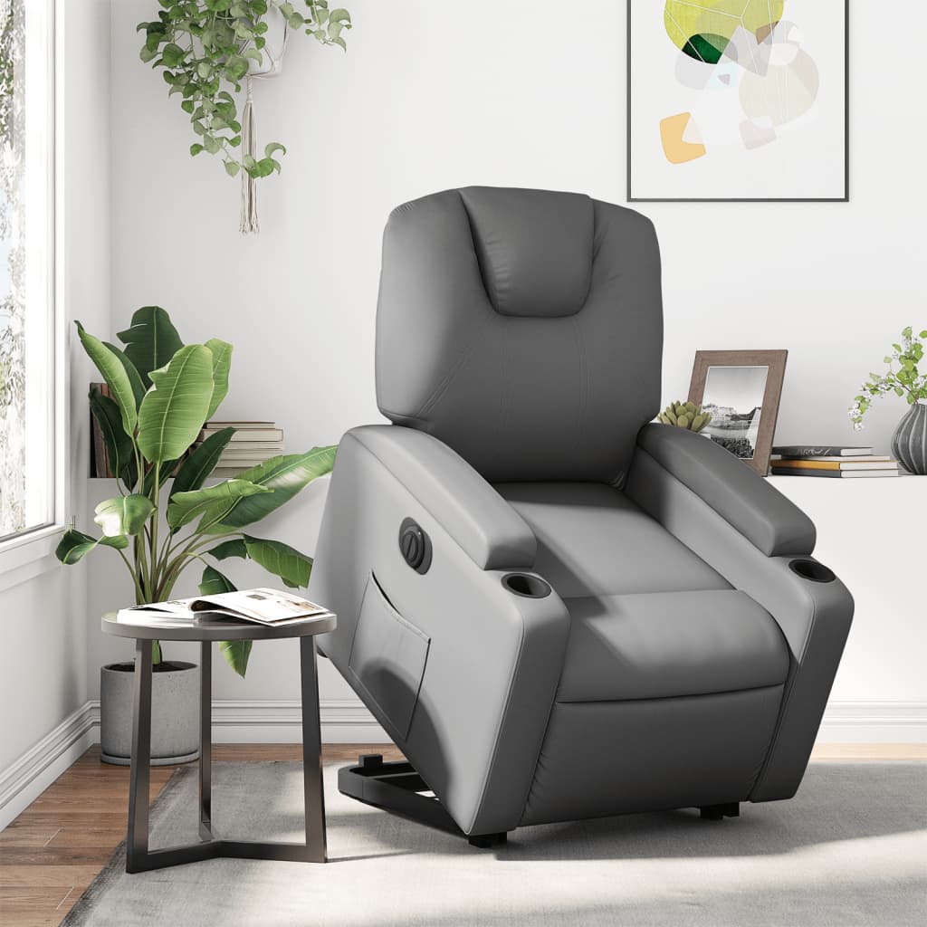 Electric Recliner Chair with Rising Function Gray Faux Leather