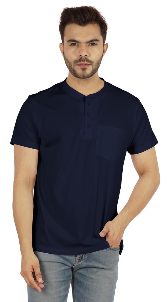 Inkmeso Solides Henley-T-Shirt für Herren Baumwolle Kurzarm T-Shirts Tasche