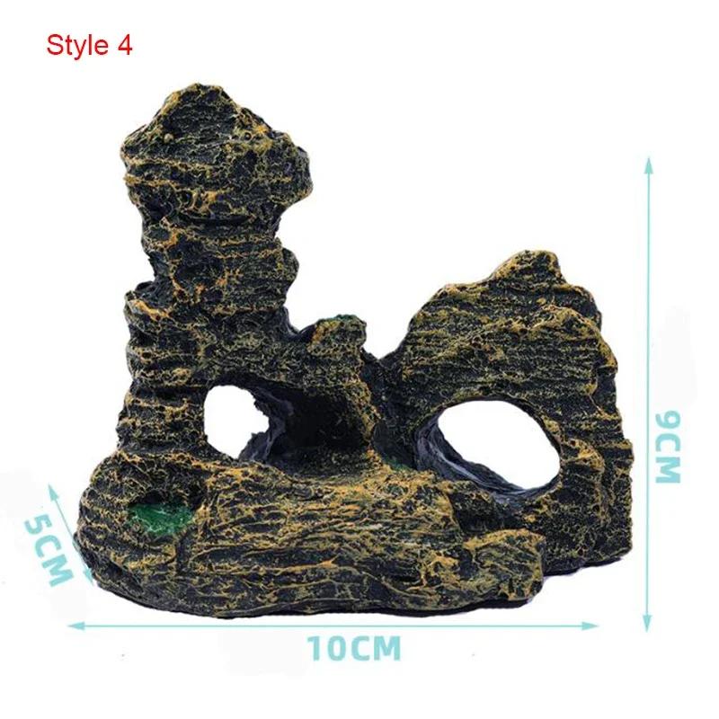 Small Aquarium Rockery Mountain View Rock Cave Stone Tree Fish Tank Ornament Decoration Aquarium Accessories Yellow Mountain