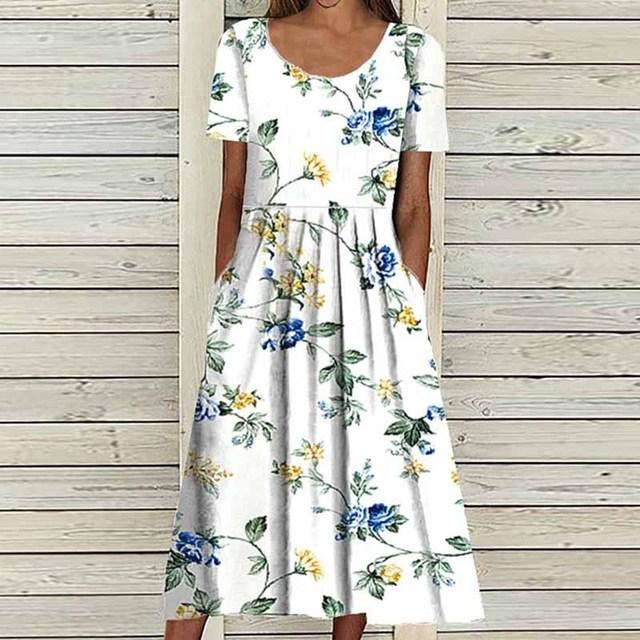 

Летнее платье женское с круглым вырезом и карманом повседневное мини-платье с принтом для женщин с коротким рукавом свободное пляжное вечернее платье в стиле бохо XL