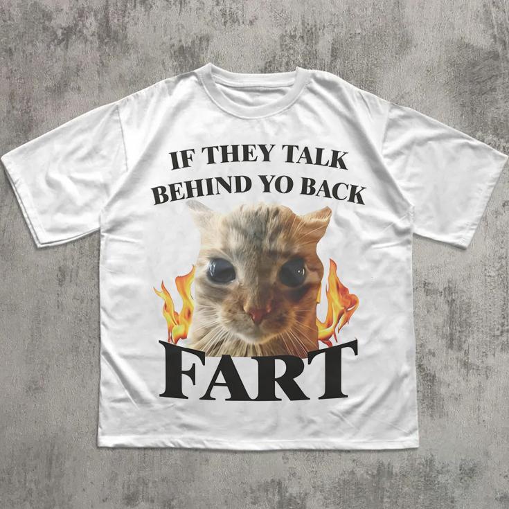 Maglietta Stampata Meme Gatto Divertente Fart Gatto Vintage Abbigliamento Donna Moda Manica Corta Casual Maglietta da Donna Top Abbigliamento