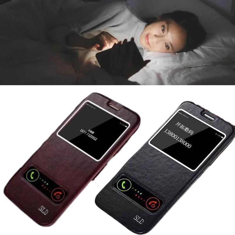 Für Samsung S6 S7 S7edge S6edge Leder Handyhülle mit stoßfester Dual-Fenster Klappabdeckung für Zuhause und Reisen