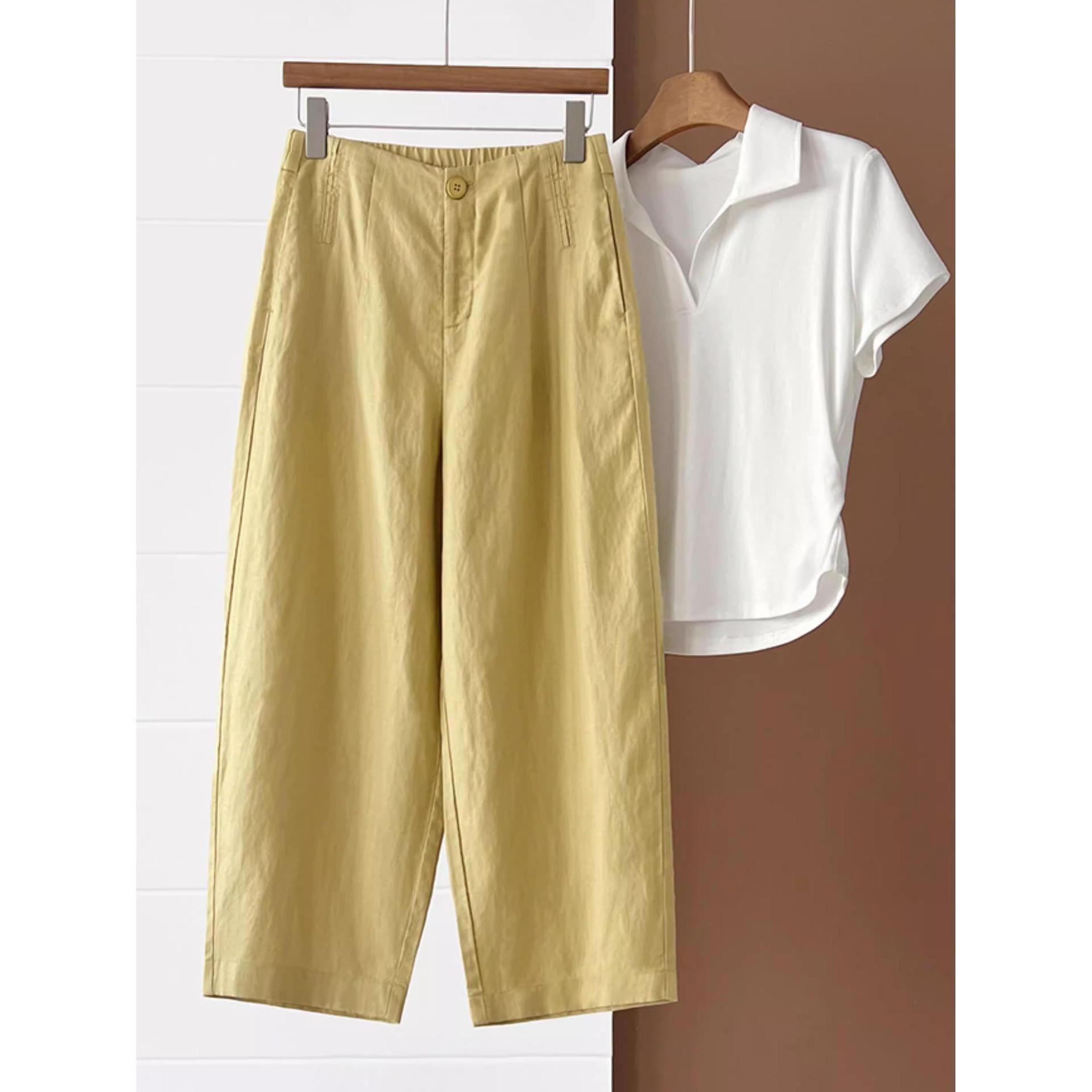 

Women s Summer Casual Tencel Linen Wide-Leg Pants, Slimming Drape, Large Size, Nine-Tenths Length (2026) S (80-90 jin)